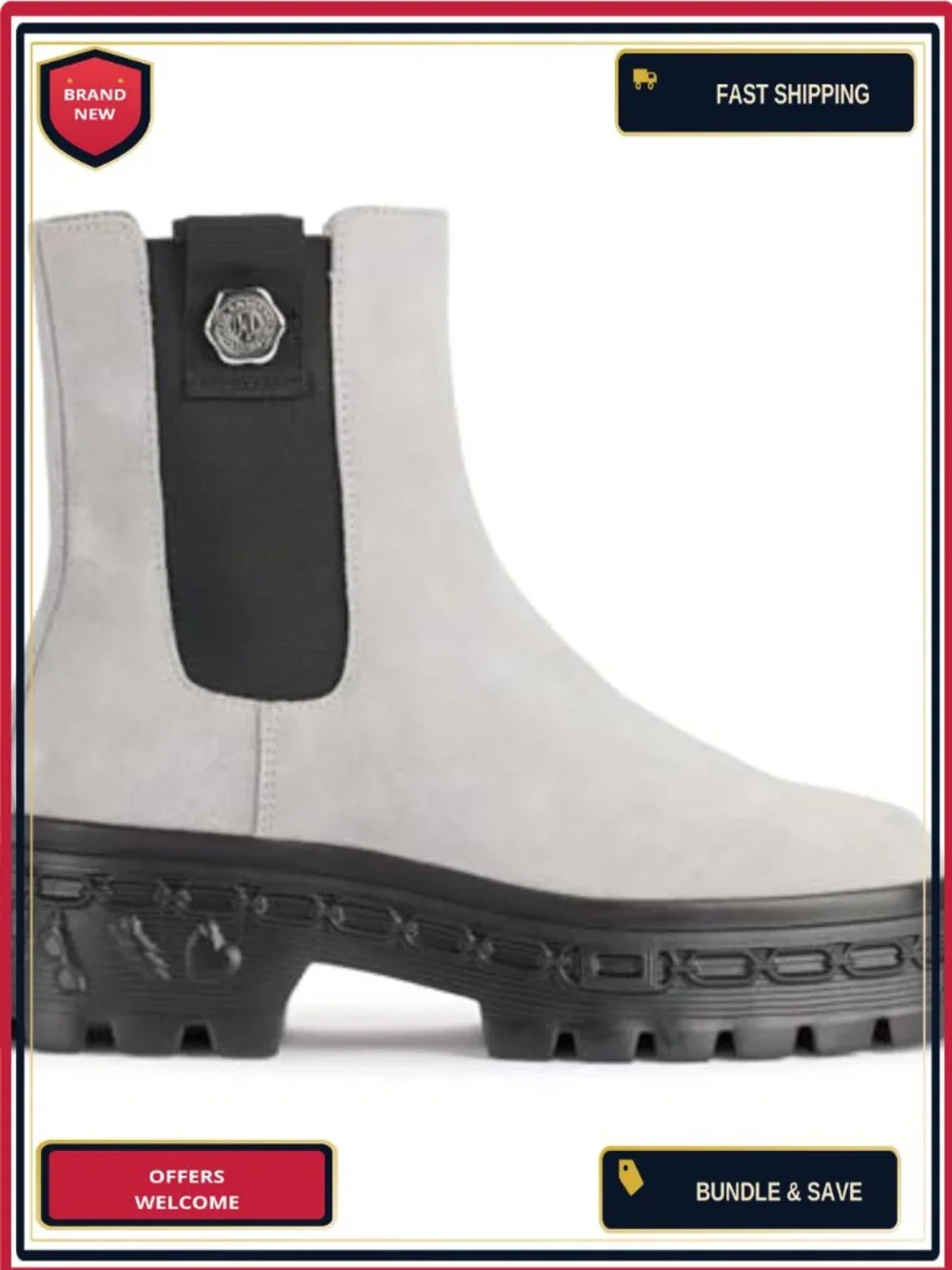 Lug Sole Chelsea Boot Leather Round Toe Block Heel Ankle Boot